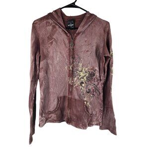 Vintage‎ Y2K Sledge Full Zip Thermal Hoodie Graphic Print Dusty Rose L EUC